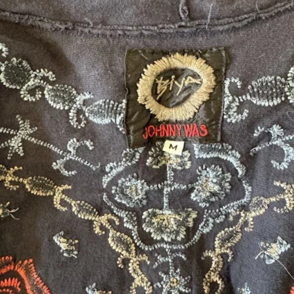Johnny Was Spleo Embroidered Patchwork Cardigan Kimono Jacket Pockets Size M - Picture 4 of 8